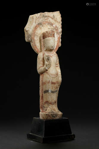 NORTHERN QI DYNASTY,  WHITE MARBLE STONE CARVED BODHISATTVA STATUE