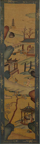 QING DYNASTY, KESI HANGING SCROLL DEPICTS PEOPLE GO TO HANSHAN TEMPLE