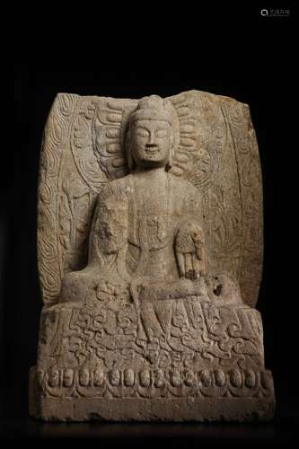 NORTHERN WEI DYNASTY, CHINESE, WHITE STONE CARVED BUDDHA STATUE