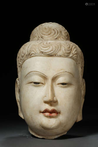 NORTHERN QI DYNASTY, CHINESE WHITE MARBLE CARVED BUDDHA HEAD