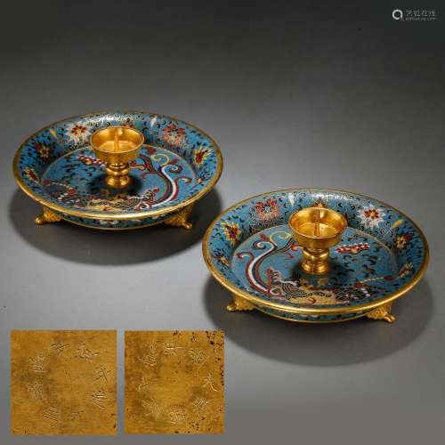 ANCIENT CHINESE GILT BRONZE CLOISONNE LAMPSTAND