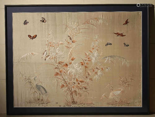 Chinese Silk Embroidery Wall Panel Of Birds And Fl