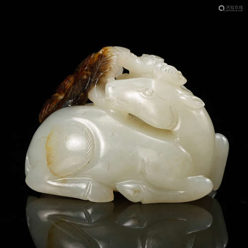 Chinese White Jade Carved Deer