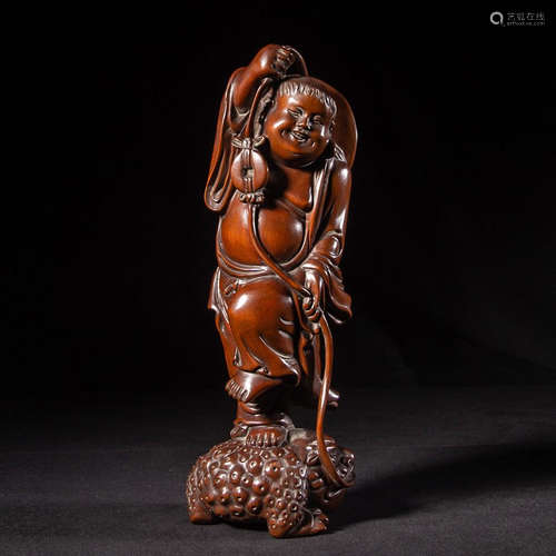 Chinese Huangyang Wood Carved Liuhai Figurine