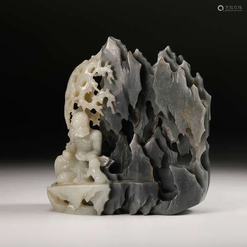 Chinese Grey And White Jade Figurine Boulder