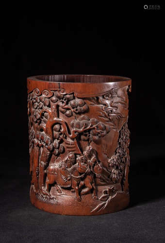 Chinese Bamboo Story Scene Brush Pot