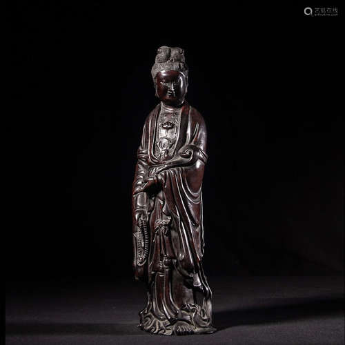 Chinese Sandalwood Carved Guanyin