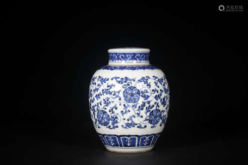 Chinese Blue White Foliage Porcelain Cover Jar