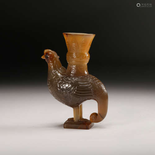 Chinese Agate Carved Phoenix Vase
