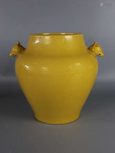 CHINESE Yellow Ground Dog Head Porcelain Jar