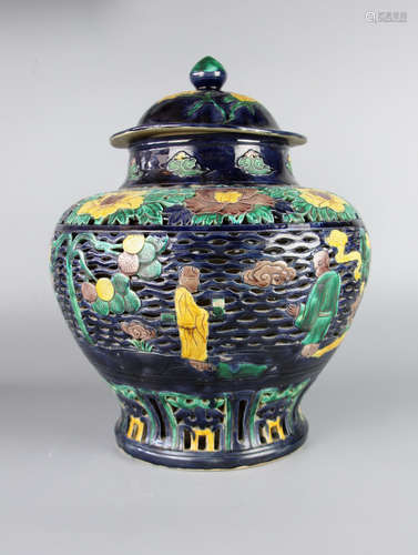 CHINESE Fahua Glazed Figurine Porcelain Jar