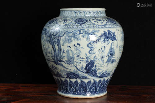 Chinese Blue White Story Scene Porcelain Jar