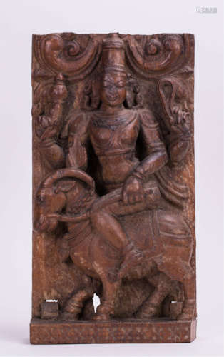 INDIAN CARVED WOODEN MANGALA GRAHA PANEL