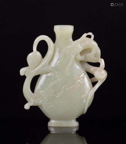 CHINESE YELLOW JADE CARVED DRAGON FLOWER VASE