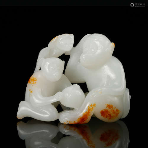 Chinese White Jade Monkey Group