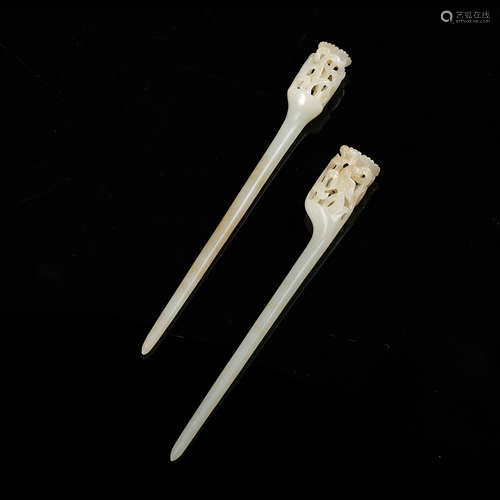 Chinese White Jade Hair Pins