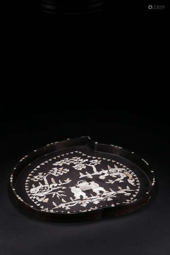 Chinese Mother Of Pearl Inlaid Lacquer Wood Tray