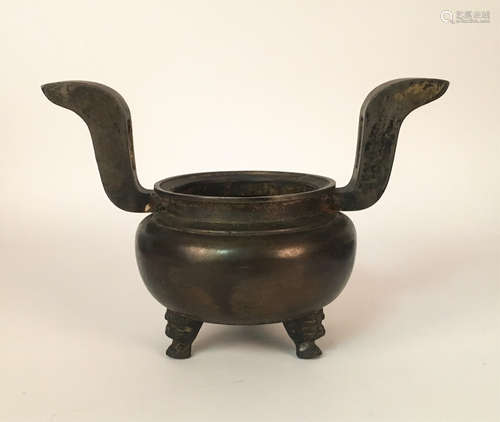 CHINESE BRONZE TWIN EAR CENSER