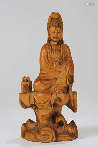 CHINESE BOXWOOD FIGURE OF GUANYIN