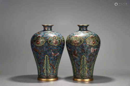 Chinese Cloisonne Meiping Vases, Pair