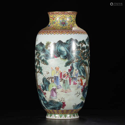 Chinese Famille Rose Landscape Porcelain Vase