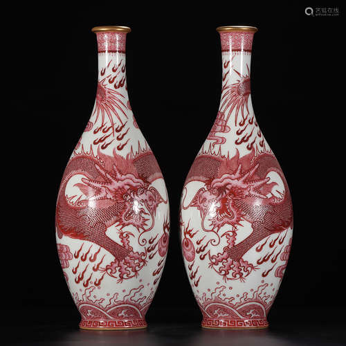 Chinese Famille Rose Carmine Red Dragon Porcelain