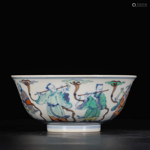 Chinese Doucai 8 Immortal Porcelain Bowl