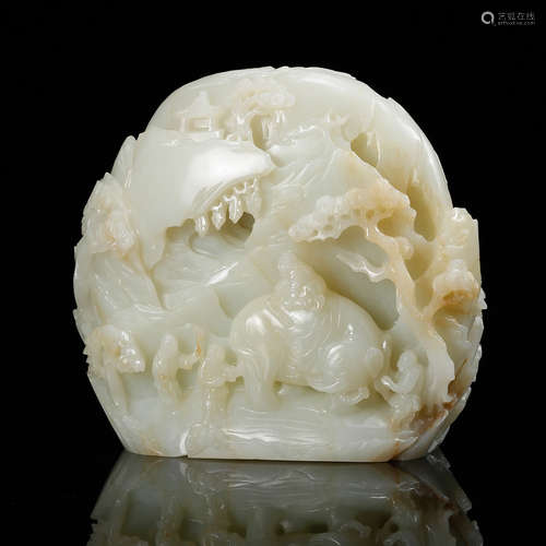 Chinese White Jade Landscape Boulder