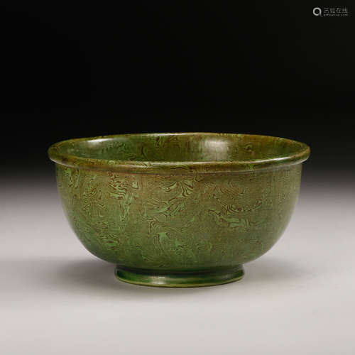 Chinese Green Glazed Wood Pattern Porcelain Bowl