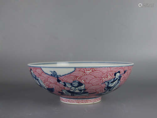 CHINESE Carmine Pink And Blue White Porcelain Vase