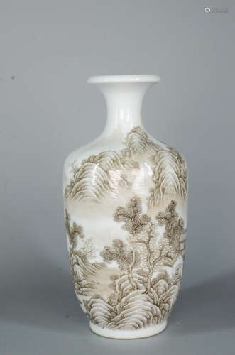 Chinese Famille Rose Landscape Porcelain Vase