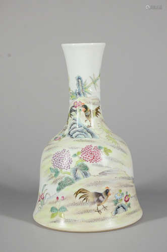 Chinese Famille Rose Rooster Scene Porcelain Vase