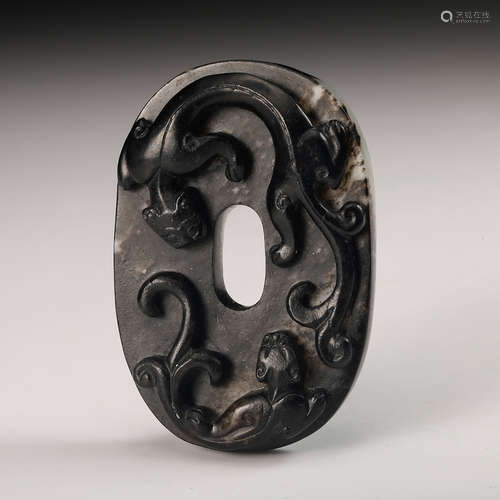 Chinese Grey Jade Chilong Pendant