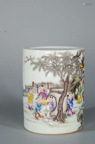 Chinese Famille Rose Story Scene Porcelain Brush P