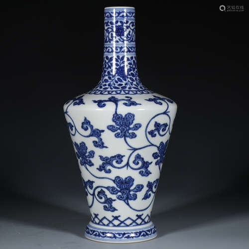 Chinese Blue White Foliage Porcelain Vase, Marked