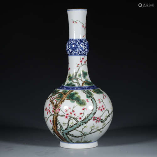 Chinese Blue White Famille Rose Porcelain Vase, Ma