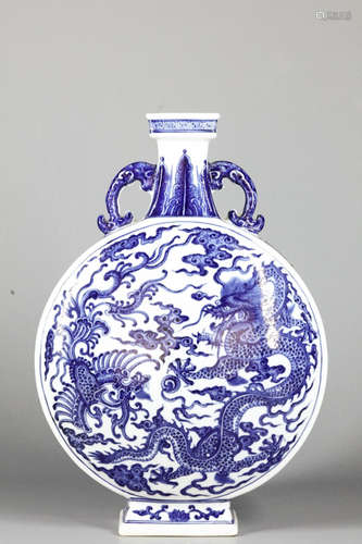 Chinese Blue White Dragon Phoenix Porcelain Vase