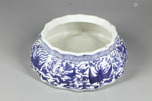 Chinese Blue White Porcelain Brush Washer, Marked