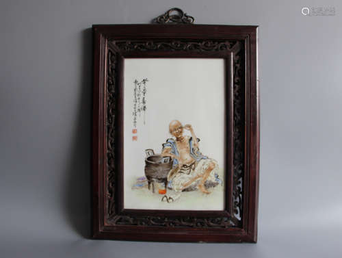 CHINESE Qianjiang Porcelain Wall Plaque, Wang Qi