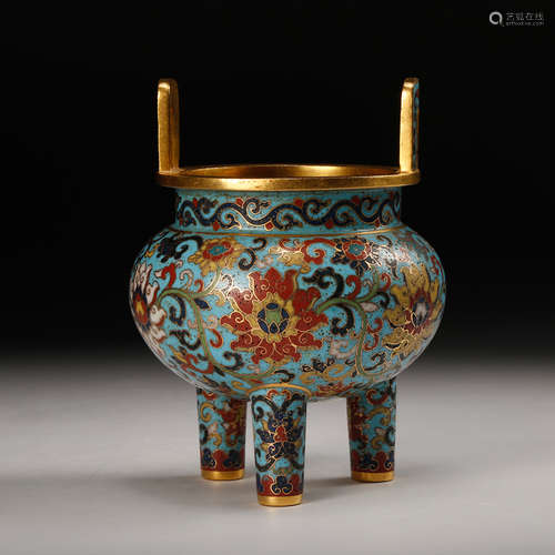 Chinese Cloisonne Tripod Foliage Censer