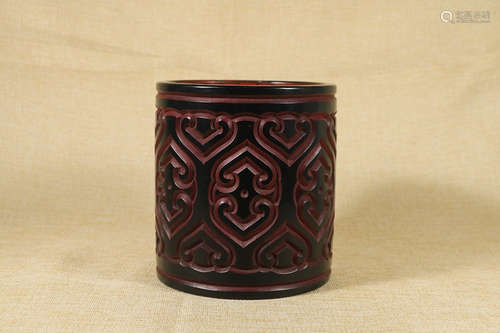 Chinese Lacquer Wood Brush Pot