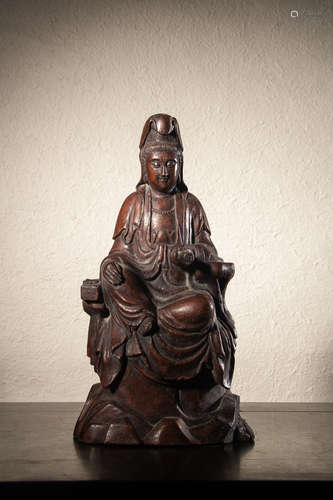 Chinese Bamboo Carved Seated Guanyin