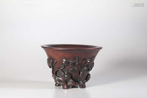 Chinese Bamboo Carved Lingzhi Motif Cup