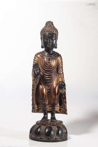 Chinese Lacquer Wood Carved Shakyamuni