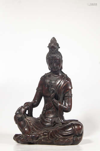 Chinese Agarwood Carved Seated Guanyin