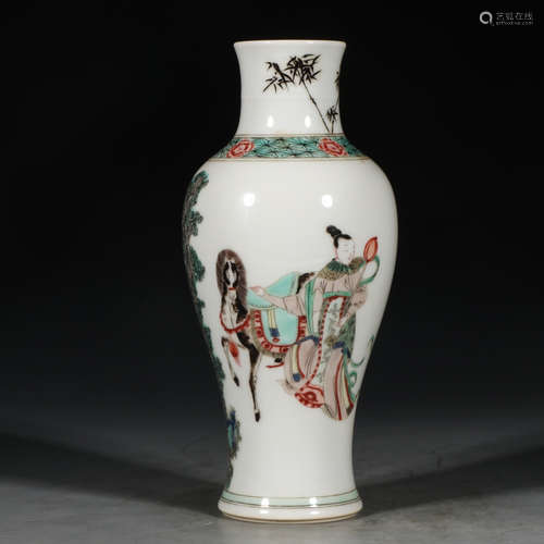 Chinese Famille Verte Figural Porcelain Vase