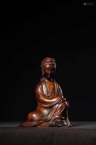 Chinese Huali/Hardwood Carved Seated Guanyin