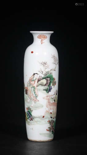 Chinese Famille Verte Figural Scene Porcelain Vase