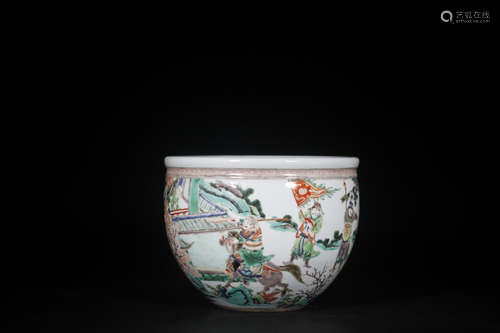 Chinese Famille Rose Story Scene Porcelain Fish Bo