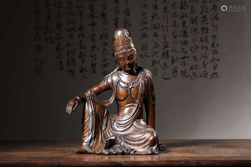 Chinese Huali Wood Carved Seated Guanyin